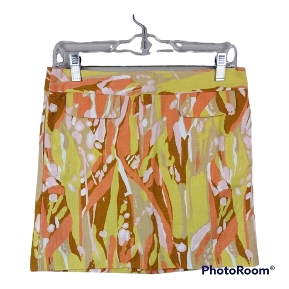 J. Crew Limoncello Swirl Yellow Orange Mod Canvas Zipper Back Casual Mini Skirt - Picture 1 of 8
